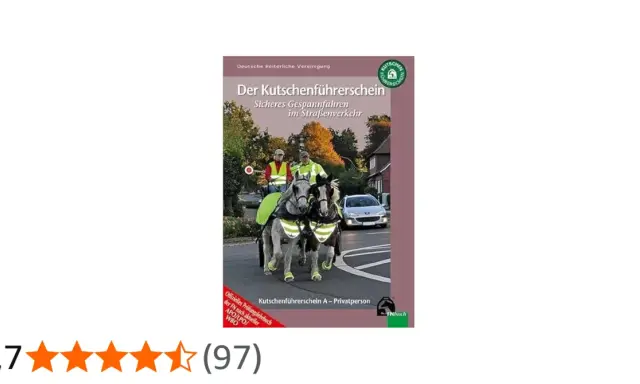 Buchcover zeigt zwei Pferde vor einer Kutsche, die auf einer Straße fahren. Titel: "Der Kutschenführerschein".