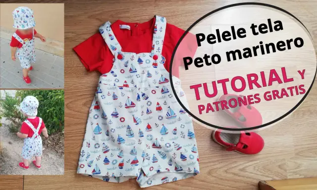 Conjunto marinero para bebé: pelele con estampado de barcos y gorro. Tutorial y patrones gratis disponibles.
