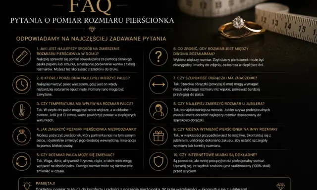 Złoty pierścionek z brylantem i miarką. FAQ o pomiarze rozmiaru pierścionka, najczęstszy rozmiar pierścionka to klucz do komfortu.