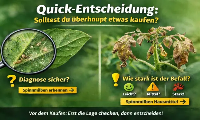 Spinnmilben erkennen und den Befall einschätzen. Bei starkem Befall gibt es Spinnmilben Hausmittel.