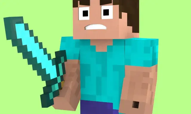 Steve z Minecrafta z diamentowym mieczem, gotowy do tworzenia skina.