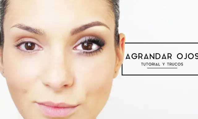 Tutorial de maquillaje para agrandar ojos. Comparativa de un ojo sin maquillar y otro con sombra, delineado y pestañas postizas.