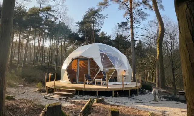Domek w lesie, idealny na glamping. To połączenie luksusu i natury, gdzie możesz odpocząć w komfortowych warunkach.