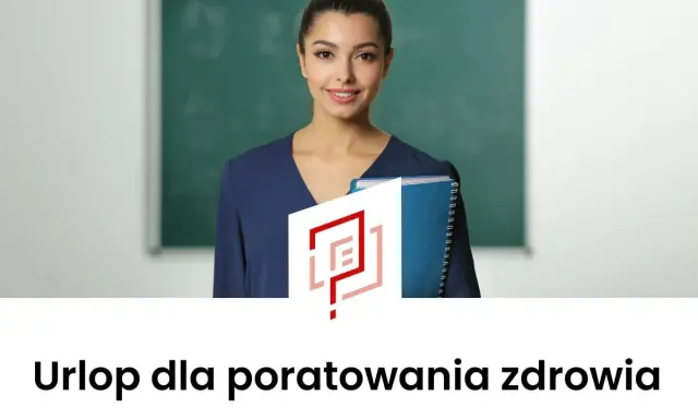 Kobieta z książkami przed tablicą, symbolizująca wsparcie w walce z depresją i możliwość skorzystania z urlopu dla poratowania zdrowia.
