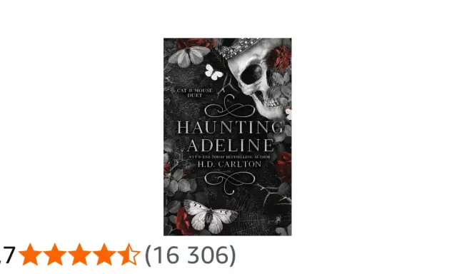 Okładka książki "Haunting Adeline" H.D. Carlton. Mroczna, z czaszką, różami i ćmami. O czym jest ta książka?