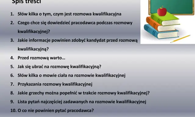 Spis treści do rozmowy kwalifikacyjnej: jak się przygotować, czego się dowiedzieć i jakie pytania zadawać.
