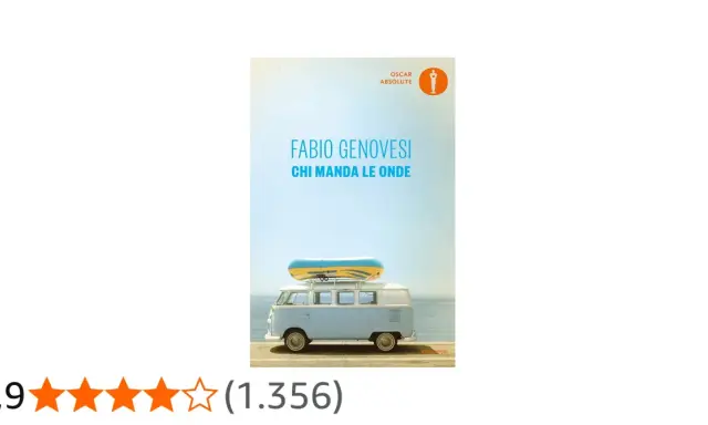 Copertina del libro "Chi manda le onde" di Fabio Genovesi, con un furgone e un materassino gonfiabile sul tetto.