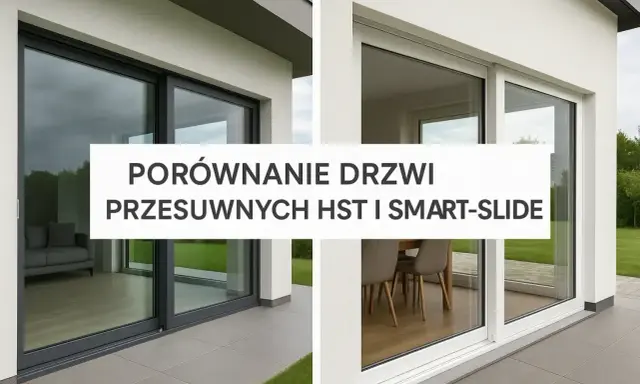 Porównanie drzwi przesuwnych HST i Smart-Slide. Nowoczesne okno HST z widokiem na salon i ogród.