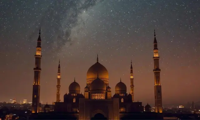 Eine Moschee unter einem sternenklaren Himmel, perfekt für das Laylatul Qadr Gebet.