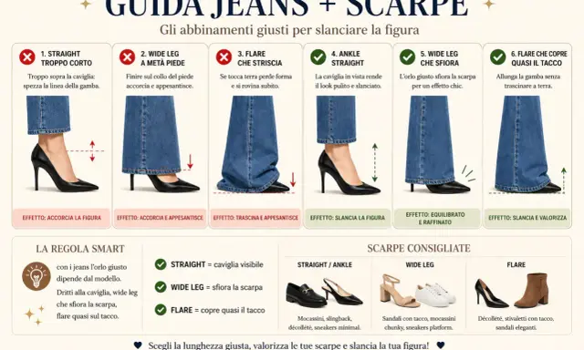 Guida jeans e scarpe: la caviglia in vista con i jeans ankle straight crea un look pulito e slanciato.