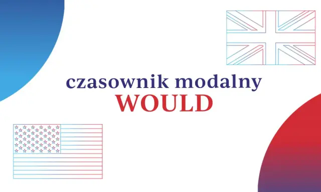 Czasownik modalny WOULD, używany do wyrażania warunków, marzeń i przeszłych nawyków. Flagi USA i Wielkiej Brytanii.