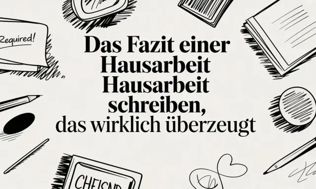 Das Fazit einer Hausarbeit schreiben, das wirklich überzeugt. Ein Motivvergleich von Schreibutensilien und Notizen.
