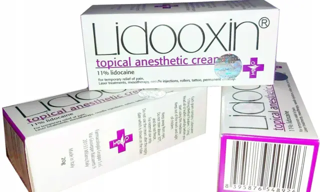 Krem z lidokainą 11% do znieczulenia skóry przed zabiegami, np. tatuażem. Opakowanie Lidoxin.