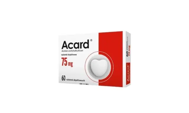 Opakowanie Acardu 75 mg, 60 tabletek. Warto pamiętać o potencjalnych skutkach ubocznych.