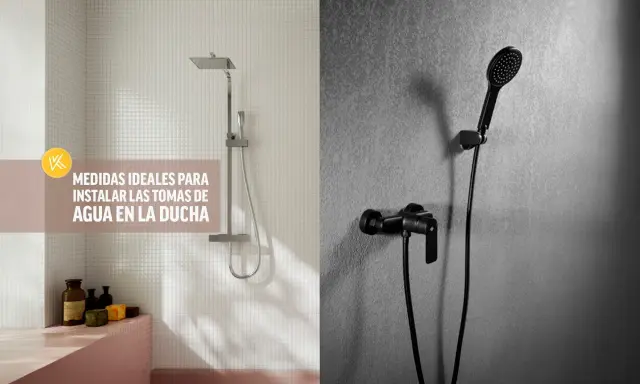 Duchas modernas y consejos para las medidas ideales de las tomas de agua en el baño.