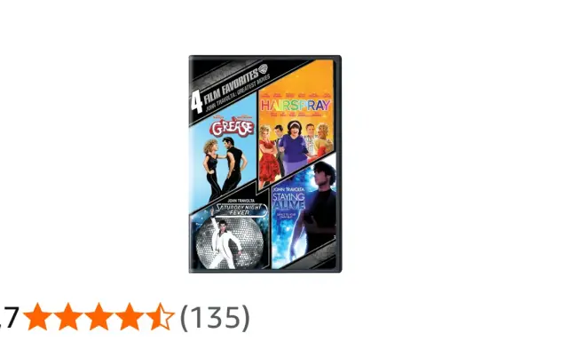 DVD-samling med filmer med John Travolta: Grease, Hairspray, Saturday Night Fever och Staying Alive.