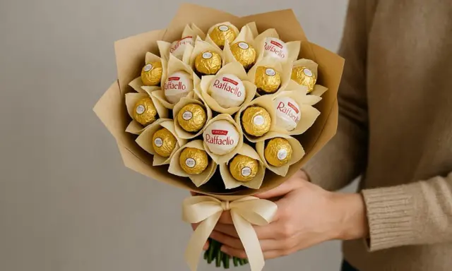 Bukiet z Raffaello i Ferrero Rocher, idealny pomysł na prezent. Jak zrobić bukiet z merci?