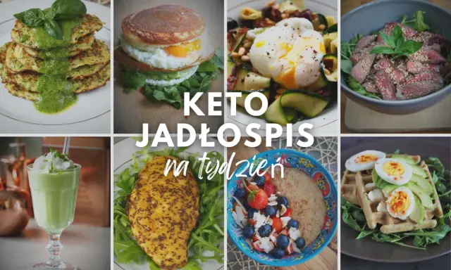 Keto jadłospis na tydzień: placki cukinii, jajko sadzone z awokado, sałatka z jajkiem i wołowiną, koktajl, kurczak i owsianka z owocami.