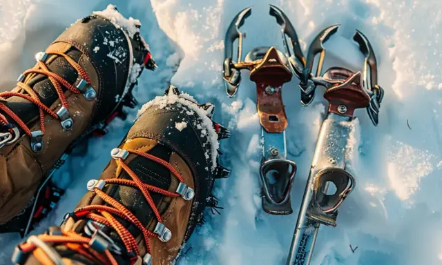 Zimowe buty z rakami i raczkami czekają na wyprawę. Gotowi na lodowe wyzwania!