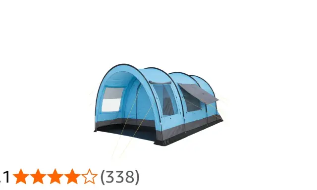 Blått kupoltält med fönster, perfekt för din packlista camping. Ger gott om plats för hela familjen.