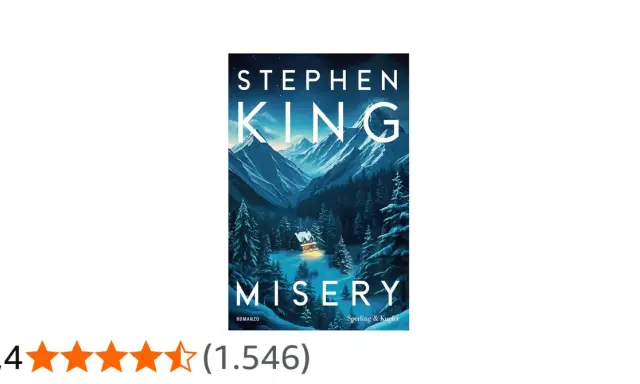 Copertina di "Misery" di Stephen King. Un romanzo che narra la terrificante storia di uno scrittore rapito dalla sua fan numero uno.