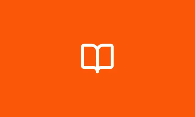 Icône de livre ouvert blanc sur fond orange vif. Un symbole qui pourrait être un en cours synonyme de savoir.
