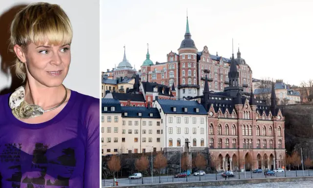 Robyn med sitt unika halsband, framför Stockholms vackra byggnader. Kanske är det här var Robyn bor?