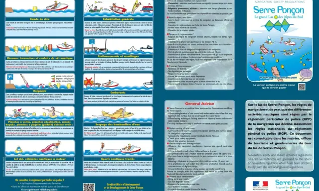 Guide nautique du lac de Serre-Ponçon, avec les règles de sécurité et de navigation pour les plaisanciers.