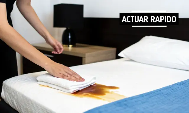 Manos limpian derrame en colchón. Aprende como quitar el olor a vinagre del colchon rápidamente.