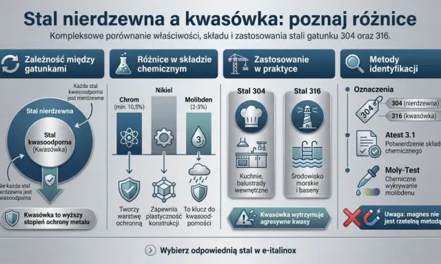 Porównanie stali nierdzewnej i kwasówki: skład, zastosowanie i metody identyfikacji. Kwasówka to wyższy stopień ochrony metalu.