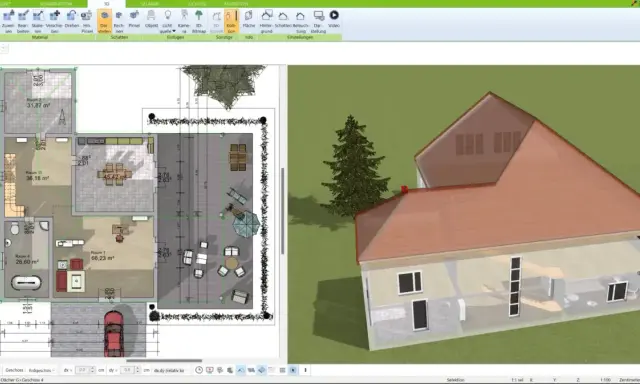 Planung eines Passivhauses mit 3D-Ansicht. Mögliche Nachteile wie hohe Anfangskosten werden hier nicht thematisiert, sondern die Visualisierung des Entwurfs.