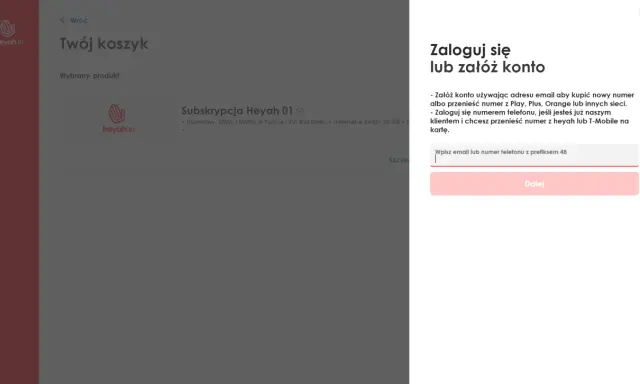 Chcesz przenieść numer do Heyah? Zaloguj się lub załóż konto, by dokończyć proces. Wpisz email lub numer telefonu.