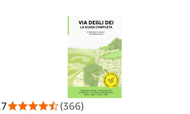 Guida completa per la Via degli Dei in 4 giorni. Illustrazione di un paesaggio montano con un escursionista.