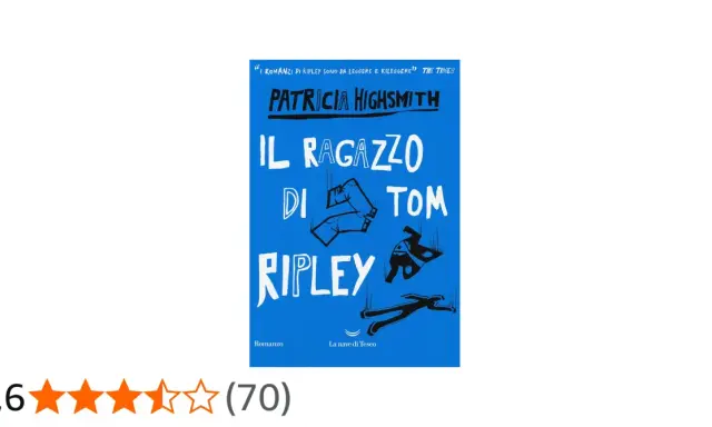 Copertina del libro "Il ragazzo di Tom Ripley" di Patricia Highsmith, uno dei suoi migliori libri, con un design grafico stilizzato e una citazione da The Times.