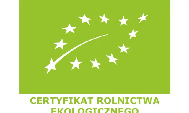 Zielony to kolor natury i ekologii. Logo z białymi gwiazdkami na zielonym tle symbolizuje certyfikat rolnictwa ekologicznego.