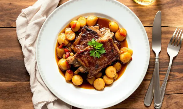 Travers de porc au barbecue Weber, tendres et juteux, servis avec des pommes de terre rôties et une sauce savoureuse. Le temps de cuisson parfait pour un délice.