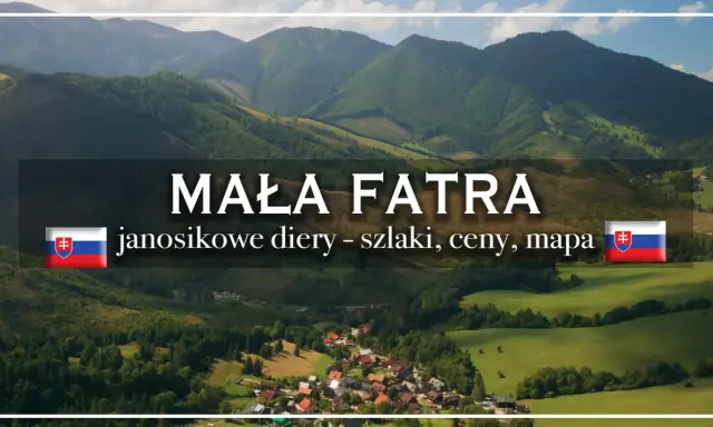 Malá Fatra: szlaki, ceny, mapa. Widok na górzysty krajobraz Słowacji z wioską w dolinie. Trudność szlaków jest zróżnicowana.