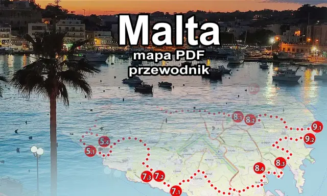 Malta: mapa PDF przewodnika po atrakcjach wyspy. Zobacz punkty 5.1, 7.1, 8.1, 8.2, 8.3, 8.4, 9.1, 9.2 i inne.