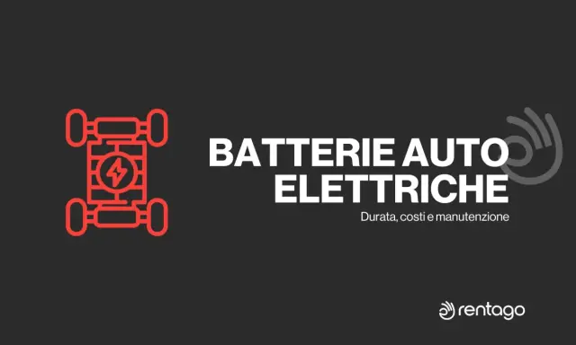 Icona stilizzata di una batteria auto elettrica con fulmine. Testo: Batterie auto elettriche, durata, costi e manutenzione.