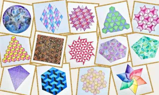 Bunte geometrische Muster, die an eine faszinierende Punktsymmetrie erinnern.
