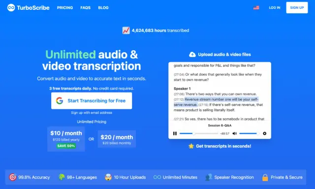 TurboScribe: trascrizione audio/video rapida e accurata. Ottieni la tua prima trascrizione gratis!