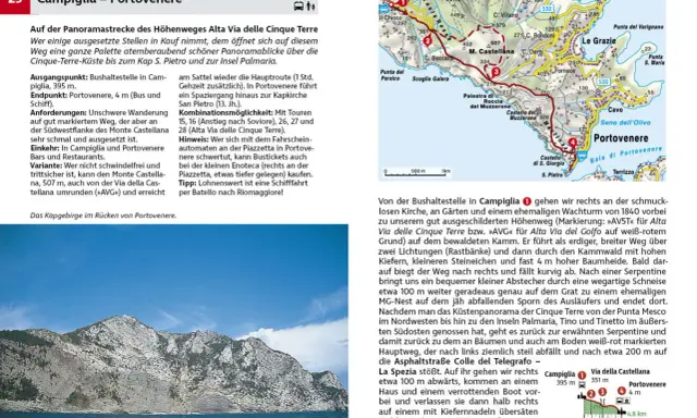 Wanderung von Campiglia nach Portovenere, entlang der Cinque Terre Küste mit atemberaubenden Panoramablicken.