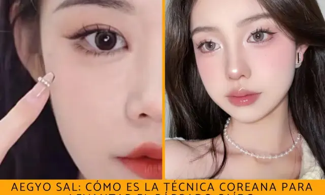 Maquillaje coreano con la técnica aegyo sal para realzar la mirada, creando un efecto de párpado más levantado y juvenil.