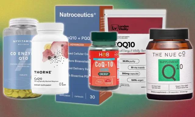 Plusieurs marques de suppléments de Coenzyme Q10, vantant leurs coenzyme q10 bienfaits pour l'énergie et la vitalité.