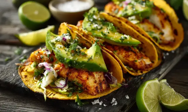 Fisk-taquitos med avokado och lime. Ett härligt taquitos recept som passar perfekt för en middag.