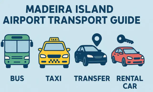 Transportoptionen am Flughafen Madeira: Bus, Taxi, Transfer und Mietwagen.
