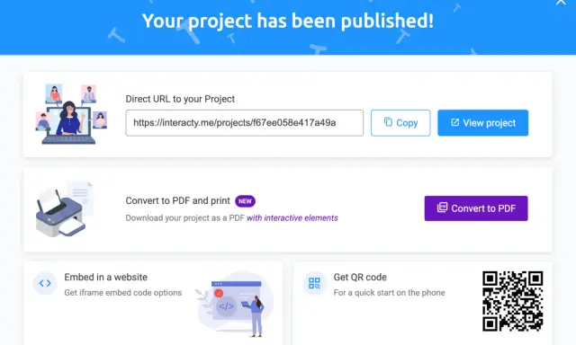 Il tuo progetto è pronto! Condividi la tua storia e crea memory online con un link, PDF o QR code.
