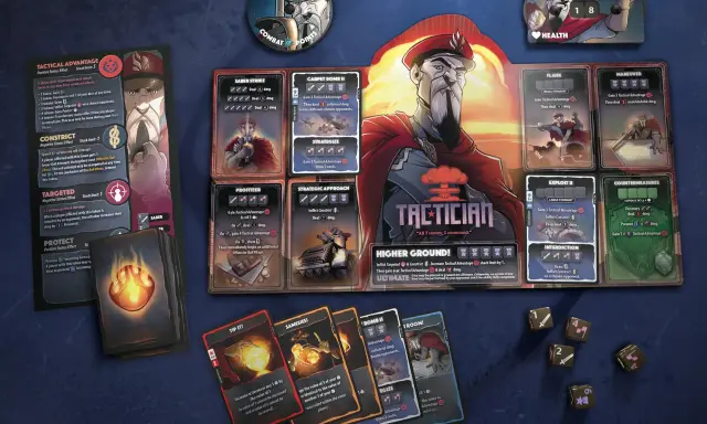 Plansza do gry Dice Throne Sezon 2 z kartami i kośćmi.