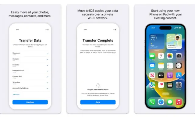 Aplikacja do przenoszenia danych z Androida na iOS. Przenieś zdjęcia, kontakty i wiadomości na nowe urządzenie Apple.