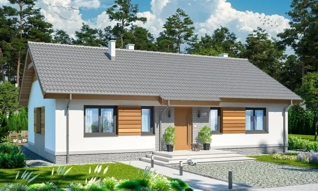 Nowoczesne domy do 100m2 z drewnianymi elementami, otoczone zielenią. Idealne dla rodziny.
